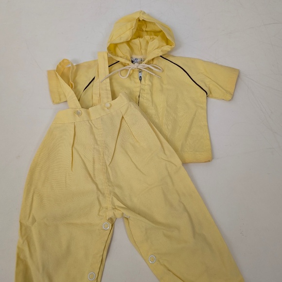 Free with Purchase - 70's Yellow Overalls & Jacket Set Jumpsuit Matching 2 Piece - Picture 7 of 8